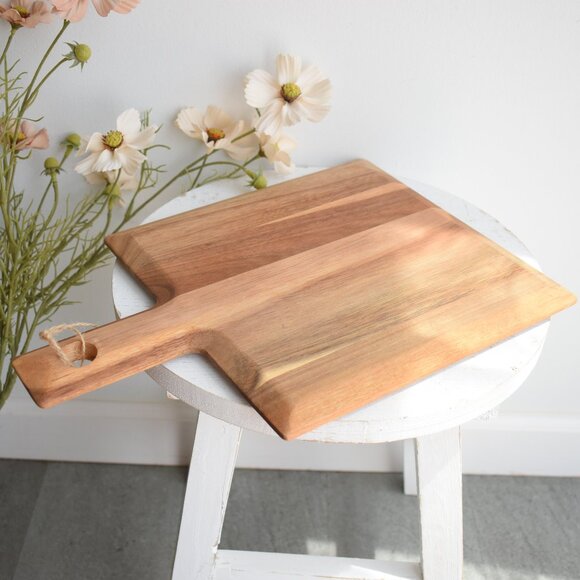 Country Cottage Farmhouse Acacia Wood Kitchen Cutting Board With Handle - ooak - Picture 3 of 7